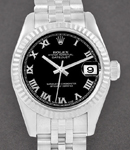 Lady's Datejust 26mm in Steel with Fluted Bezel on Jubilee Bracelet with Black Roman Dial