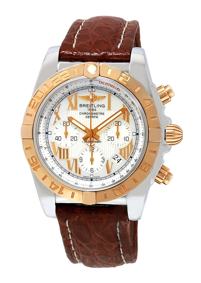 Chronomat B01 Men's Automatic Chronograph in Steel with Rose Gold Bezel on Brown Crocodile Leather Strap with MOP Dial