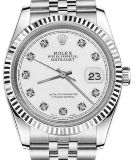 Datejust 36mm with White Gold Fluted Bezel  on Jubilee Bracelet with White Diamond Dial