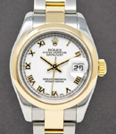 Datejust 26mm in Steel with Yellow Gold Smooth Bezel on Oyster Bracelet with White Roman Dial