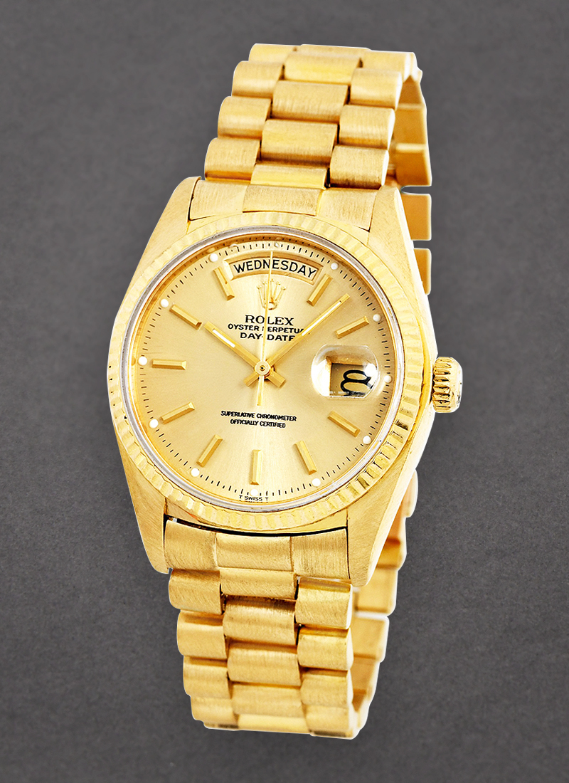 Pre-Owned Rolex Day Date President 36mm in Yellow Gold with Fluted Bezel