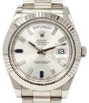 President Day Date 41mm in White Gold Fluted Bezel on President Bracelet with Silver Sapphire Diamond Dial