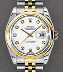 Datejust 2-Tone 36mm in Steel with Yellow Gold Domed Bezel on Jubilee Bracelet with White Diamond Dial