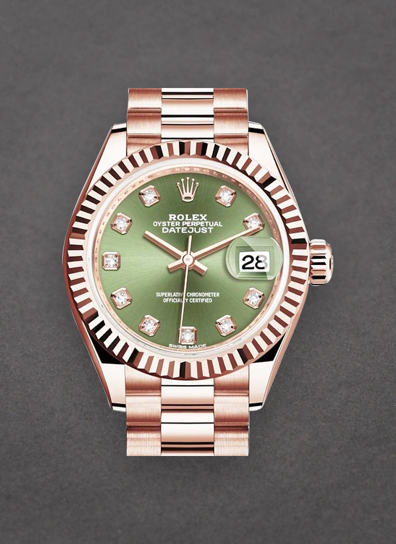 Rolex Unworn Ladies Datejust 28mm in Rose Gold with Fluted Bezel