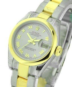 Datejust 26mm lady's in Sreel with Yellow Gold Smooth Bezel on Oyster Bracelet with Grey Roman Dial