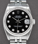 Mid Size - Datejust - Fluted Bezel Jubilee Bracelet - Black Diamond Dial