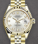 Ladies Datejust 28mm in Yellow Gold with Fluted Bezel on Jubilee Bracelet with Silver Diamond Dial