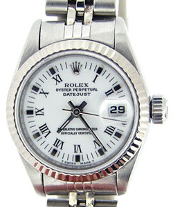 Lady's Datejust 26mm in Steel with White Gold Fluted Bezel on Steel Jubilee Bracelet with White Roman Dial
