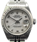 Lady's Datejust 26mm in Steel with White Gold Fluted Bezel on Jubilee Bracelet with White MOP Arabic Dial