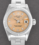 Lady's Datejust 26mm in Steel with Engine Turn Bezel on Oyster Bracelet with Salmon Arabic Dial