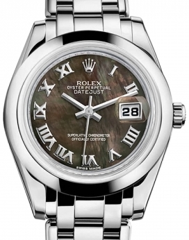 Masterpiece Pearlmaster in White Gold with Smooth Bezel on Pearlmaster Bracelet with Black MOP Roman Dial
