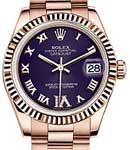 Mid Size DateJust 31mm in Rose Gold with Fluted Bezel on President Bracelet with Purple Roman Dial
