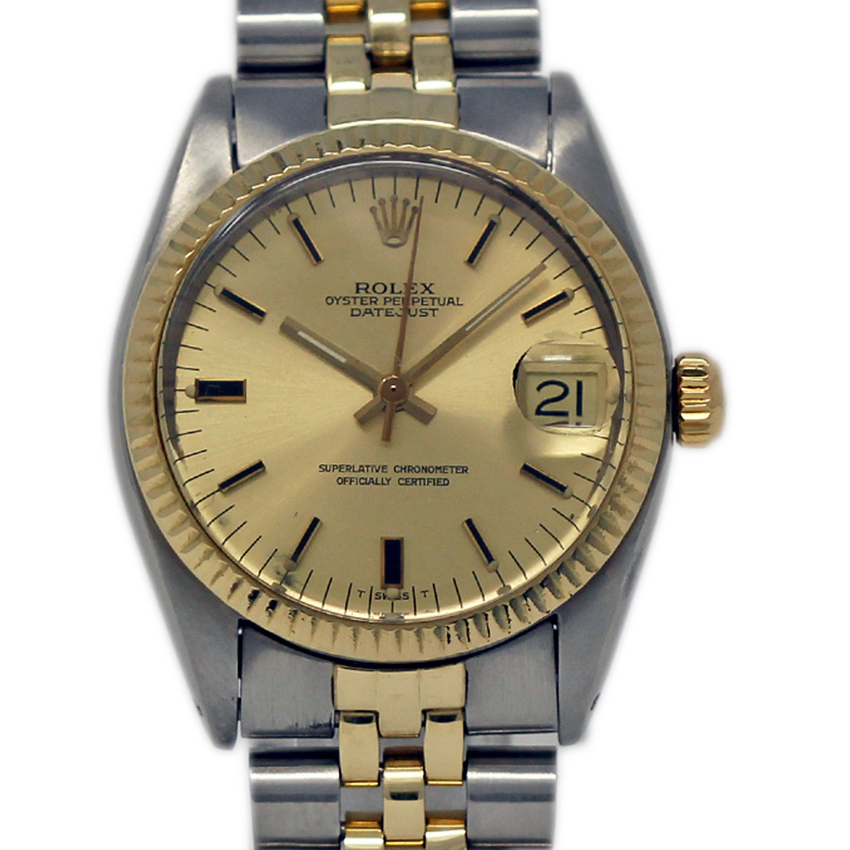 Mid Size Datejust - Steel with Yellow Gold Fluted Bezel   on Bracelet with Champagne Stick Dial