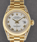 President Ladies in Yellow Gold with Fluted Bezel on Yellow Gold President Bracelet with White Roman Dial