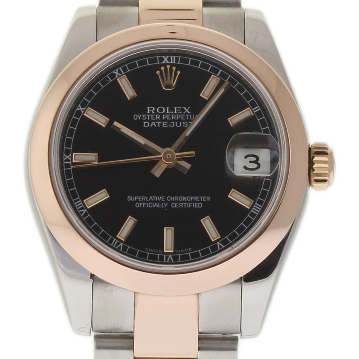 Datejust 31mm Ladies 2-Tone on Oyster Bracelet with Black Stick Dial