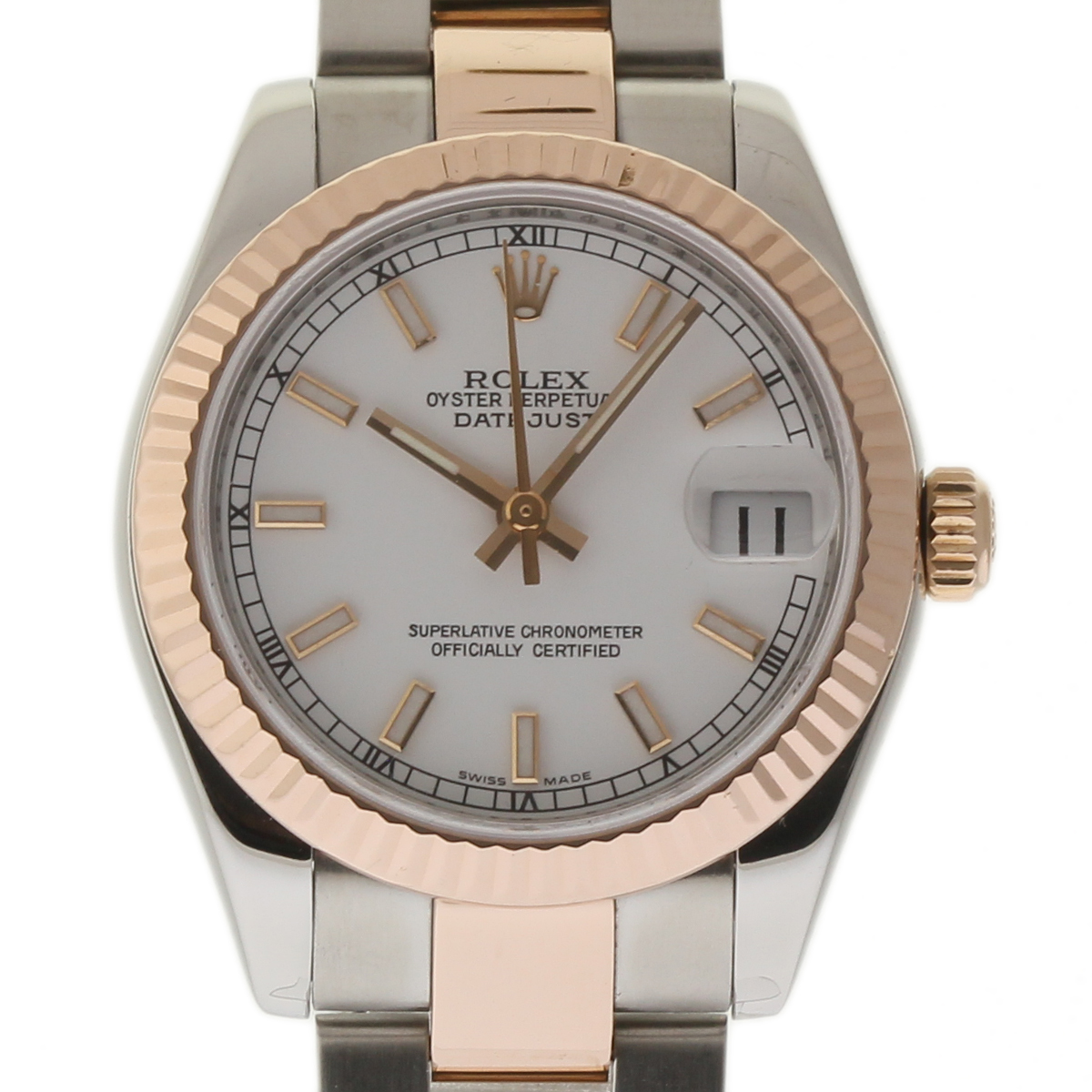Datejust Lady's - 2-Tone - Fluted Bezel - 31mm on Oyster Bracelet with White Stick Dial