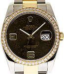 Datejust 36mm in Steel with Yellow Gold Diamond Bezel on Oyster Bracelet with Brown Floral Dial
