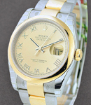 2-Tone Datejust 36mm in Steel with Yellow Gold Smooth Bezel on Oyster Bracelet with Champagne Roman Dial