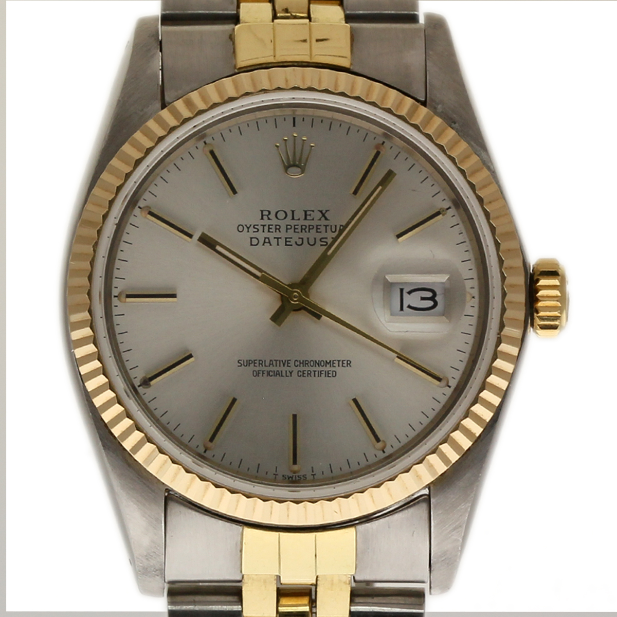 Datejust 36mm in 2-Tone Fluted Bezel on Jubilee Bracelet with Silver Index Dial