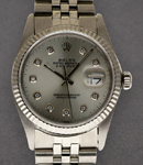 Datejust 36mm with White Gold Fluted Bezel on Jubilee Bracelet with Silver Diamond Dial