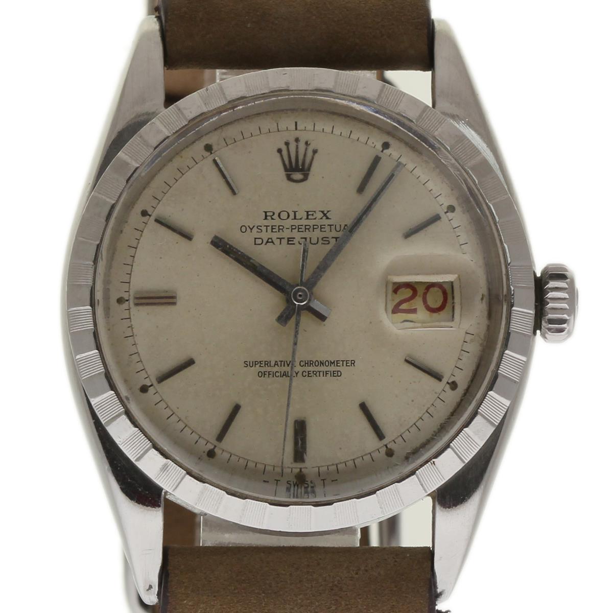 Vintage Datejust 36mm in Steel On Brown Crocodile Strap with White Dial