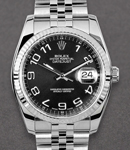 Datejust 36mm with White Gold Fluted Bezel on Jubilee Bracelet with Black Concentric Arabic Dial