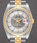 Datejust 36mm in Steel with Yellow Gold Fluted Bezel on Jubilee Bracelet with Silver Tuxedo Dial