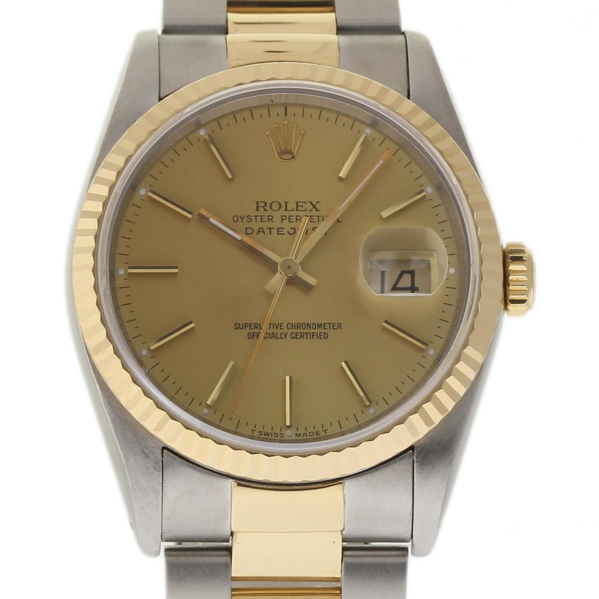 Men's Datejust 2-Tone 36mm with Yellow Gold Fluted Bezel on Oyster Bracelet with Champagne Index Dial