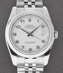 Datejust 36mm in Steel with White Gold Fluted Bezel on Jubilee Bracelet with White Arabic Dial