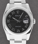 Datejust 36mm in Steel with Smooth Bezel on Oyster Bracelet with Black Jubilee Roman Dial