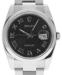 Datejust 36mm in Steel with Smooth Bezel on Oyster Bracelet with Black Jubilee Roman Dial