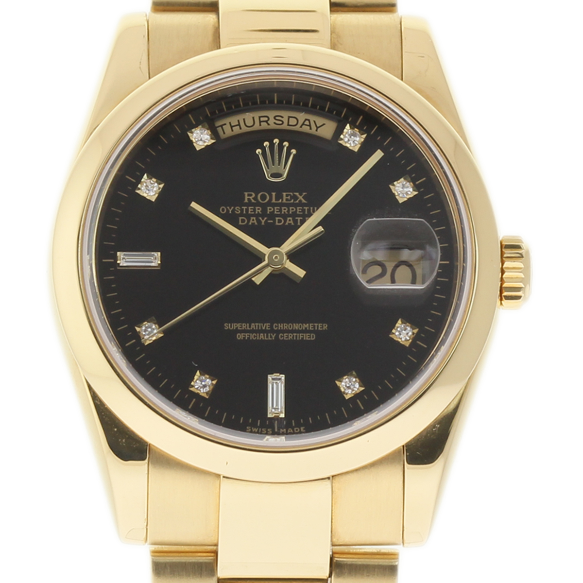 DayDate - President - Yellow Gold - Domed Bezel on Oyster Bracelet with Black Diamond Dial