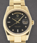 DayDate - President - Yellow Gold - Domed Bezel on Oyster Bracelet with Black Diamond Dial