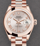 Datejust 28mm Automatic in Rose Gold with Domed Bezel on Rose Gold President Bracelet with Sundust Roman Dial