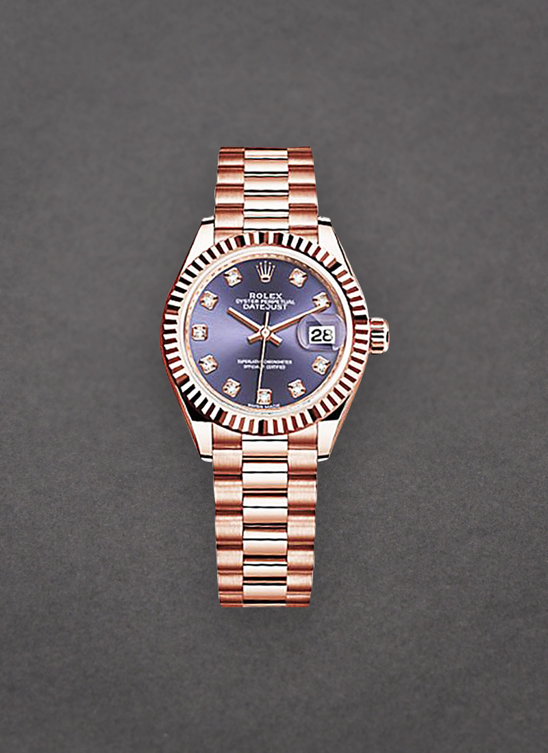 Rolex Unworn Ladies Datejust 28mm in Rose Gold with Fluted Bezel