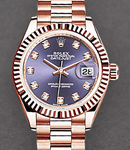 Ladies Datejust 28mm in Rose Gold with Fluted Bezel on President Bracelet with Aubergine Diamond Dial