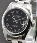 Datejust Ladies 26mm in Steel with Domed Bezel on Oyster Bracelet with Black Roman Dial