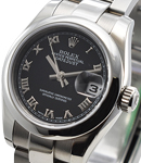 Datejust Ladies 26mm in Steel with Domed Bezel on Oyster Bracelet with Black Roman Dial