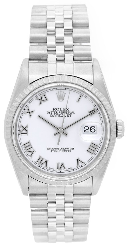 Pre-Owned Rolex Datejust 36mm in Steel with Engine Turned Bezel