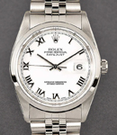 Datejust 36mm in Steel with Smooth Bezel on Jubilee Bracelet with White Roman Dial