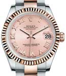 2-Tone Mid Size Datejust 31mm in Steel with Rose Gold Fluted  Bezel on Oyster Bracelet with Pink Roman Dial