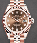 Datejust 28mm in Rose Gold with Fluted Bezel on Jubilee Bracelet with Chocolate Diamond Dial