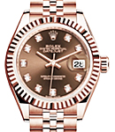 Datejust 28mm in Rose Gold with Fluted Bezel on Jubilee Bracelet with Chocolate Diamond Dial