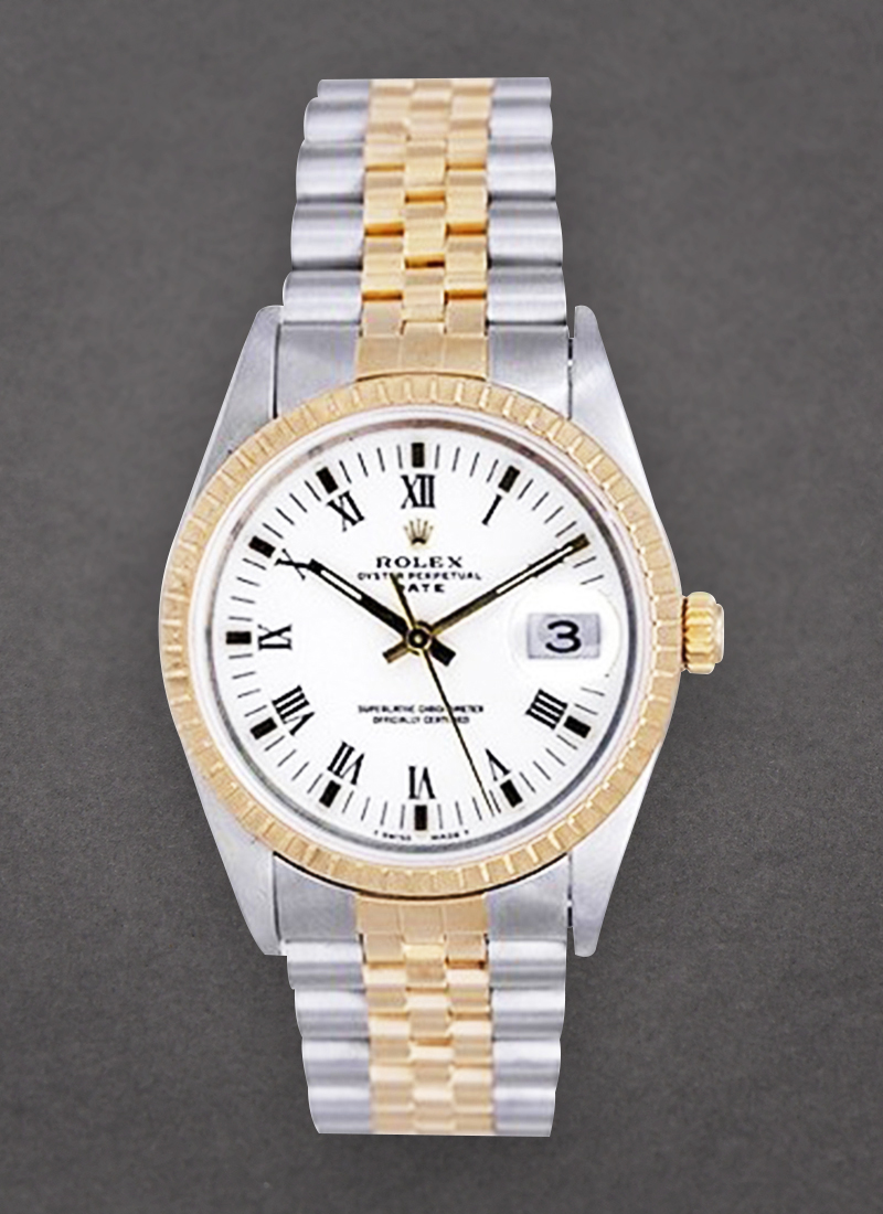 Pre-Owned Rolex 2-Tone Date 34mm with Yellow Gold Fluted Bezel