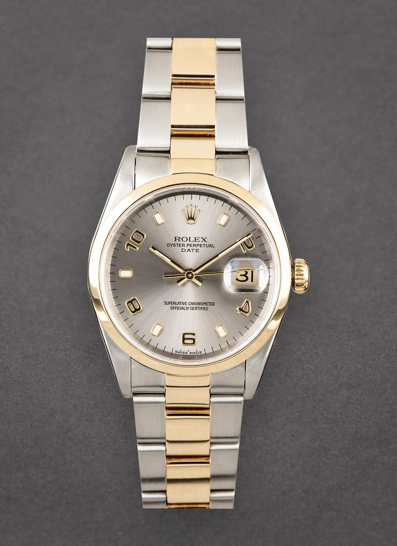 Pre-Owned Rolex Date 34mm in Steel with Yellow Gold Smooth Bezel