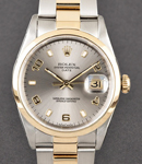 Date 34mm in Steel with Yellow Gold Smooth Bezel on Oyster Bracelet with Silver Stick and Arabic Dial