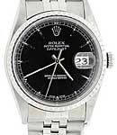 Datejust 36mm in Steel with Engine Turned Bezel on Jubilee Bracelet with Black Stick Dial