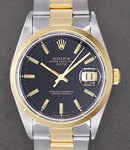 Date 34mm in Steel with Yellow Gold Fluted Bezel on Oyster Bracelet with Black Stick Dial