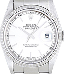 Datejust 36mm in Steel with White Gold Engine Bezel on Oyster Bracelet with White Stick Dial