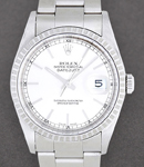 Datejust 36mm in Steel with White Gold Engine Bezel on Oyster Bracelet with White Stick Dial